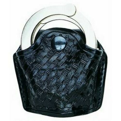 Aker Leather A606-BW Open Top Hinged Handcuff Case - Basketweave